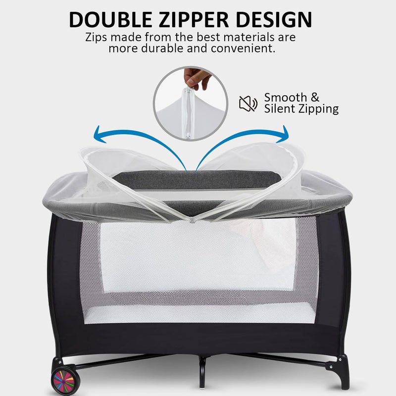 Cheermomo Pack n Play Cover, Travel Crib Tent, Pack and Play Mosquito Net Cover with 2-Way Zipper for Playpen/Mini Crib/Twin Bassinet to Keep Cats Out, White - Image 3